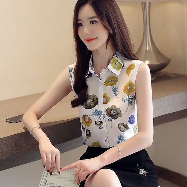 women's summer sleeveless floral print chiffon clothes shirt office lady womens and blouses blusas 4367 50 y200622, White
women's summer sleeveless floral print chiffon clothes shirt office lady womens and blouses blusas 4367 50 y200622, White