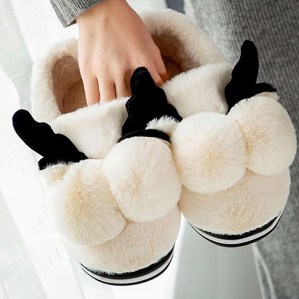 fashion cartoons couple slippers winter warm furry slides for women plush ball antlers lovely platform house slippers big size y201026, Black
fashion cartoons couple slippers winter warm furry slides for women plush ball antlers lovely platform house slippers big size y201026, Black