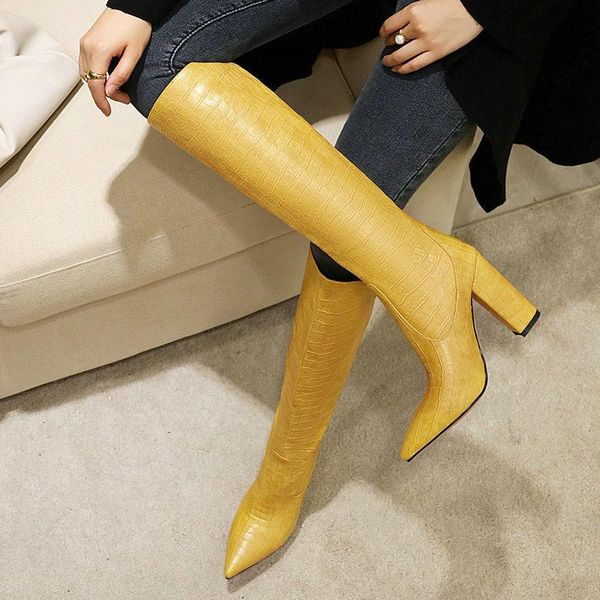 fashion knee high boots women stone print slip on long boots ladies square high heel comfort pointed toe woman yellow, Black
fashion knee high boots women stone print slip on long boots ladies square high heel comfort pointed toe woman yellow, Black
