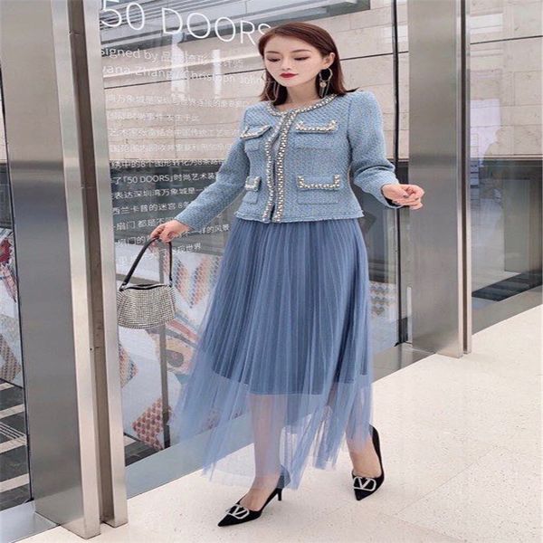 2020 autumn new heavy industry beaded tweed jacket two-piece elastic a-line pleated large swing mesh skirt, White
2020 autumn new heavy industry beaded tweed jacket two-piece elastic a-line pleated large swing mesh skirt, White