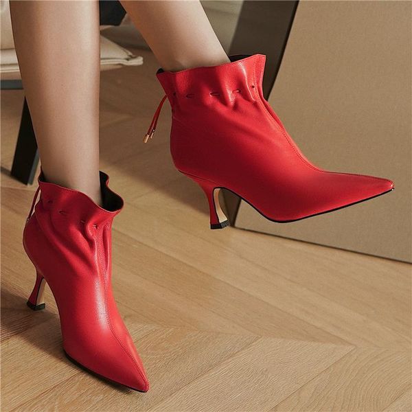 verconas 2020 concise woman ankle boots new narrow band office shoes woman autumn elegant genuine leather pointed toe high heels, Black
verconas 2020 concise woman ankle boots new narrow band office shoes woman autumn elegant genuine leather pointed toe high heels, Black