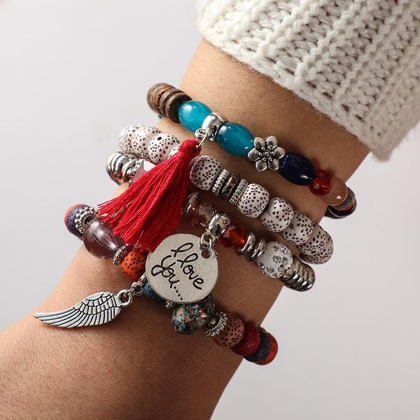 link, chain 2021 bohemian beaded bracelets for women girls multilayer stretch stackable wing love heart bracelet set multicolor jewelry, Black
link, chain 2021 bohemian beaded bracelets for women girls multilayer stretch stackable wing love heart bracelet set multicolor jewelry, Black