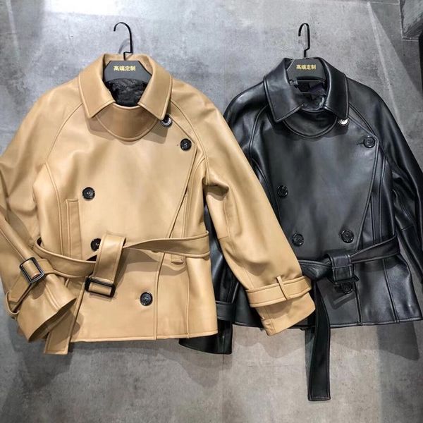 women's leather & faux 100% natural women coat sheepskin winter fashion genuine windcoat female outwear h906, Black
women's leather & faux 100% natural women coat sheepskin winter fashion genuine windcoat female outwear h906, Black