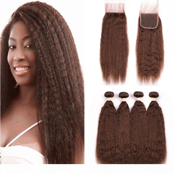 #4 chocolate brown brazilian kinky straight human hair weaves 4bundles with 4x4 lace closure medium brown coarse yaki virgin hair wefts, Black;brown
#4 chocolate brown brazilian kinky straight human hair weaves 4bundles with 4x4 lace closure medium brown coarse yaki virgin hair wefts, Black;brown