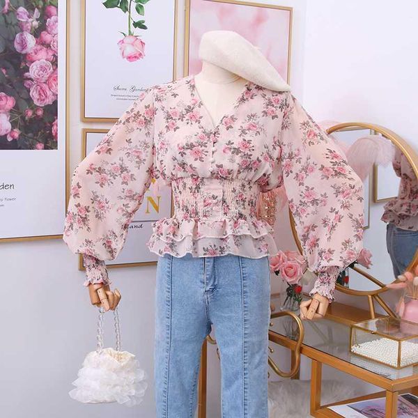 2020 new sweet wild v-neck floral print waist waist thin double-layer ruffled chiffon shirt1, White
2020 new sweet wild v-neck floral print waist waist thin double-layer ruffled chiffon shirt1, White