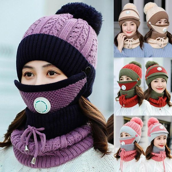 beanie/skull caps women knitted winter beanie cap warm face cover neck scarf gloves outdoor set thick hats with buttons 6 colors, Blue;gray 
beanie/skull caps women knitted winter beanie cap warm face cover neck scarf gloves outdoor set thick hats with buttons 6 colors, Blue;gray