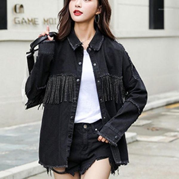 casual temperament autumn new beaded fringed stitching black loose slim fit fashion wild denim jacket women1, Black;brown
casual temperament autumn new beaded fringed stitching black loose slim fit fashion wild denim jacket women1, Black;brown