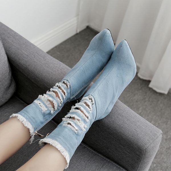 2020 women boots pointed toe high boots good quality denim fashion 11cm high heels plus size, Black
2020 women boots pointed toe high boots good quality denim fashion 11cm high heels plus size, Black
