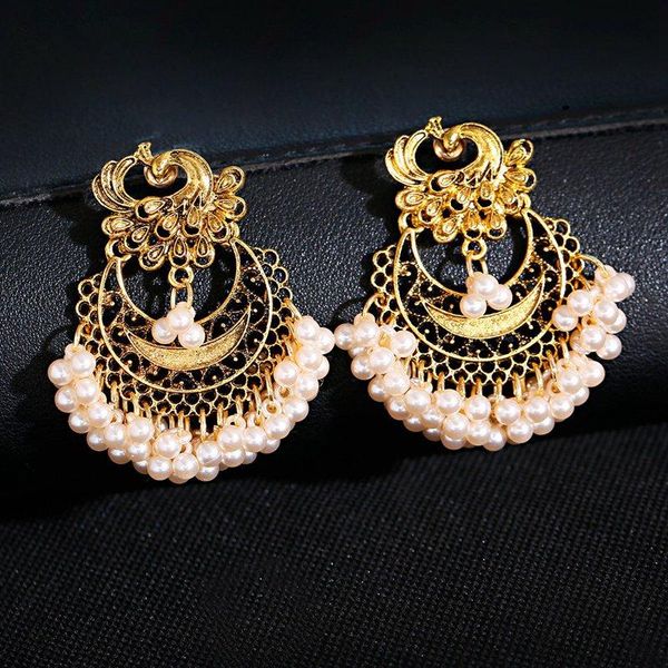 2021 vintage gold peacock alloy bollywood oxidized earrings for women ethnic pearl tassel jhumka dangle earrings, Silver
2021 vintage gold peacock alloy bollywood oxidized earrings for women ethnic pearl tassel jhumka dangle earrings, Silver