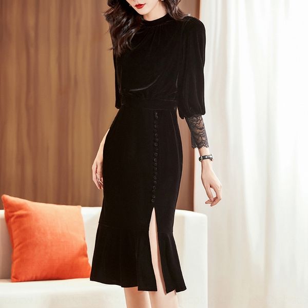 73069 goddess fan fall winter 2020 new dress dresslace dresselegant temperament lace splicing improved cheongsam velvet dress f4plt, Black;gray
73069 goddess fan fall winter 2020 new dress dresslace dresselegant temperament lace splicing improved cheongsam velvet dress f4plt, Black;gray