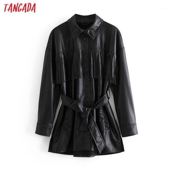 tangada women vintage tassel black faux leather jacket coat with belt long sleeve loose oversize coat qn421, Black;brown
tangada women vintage tassel black faux leather jacket coat with belt long sleeve loose oversize coat qn421, Black;brown