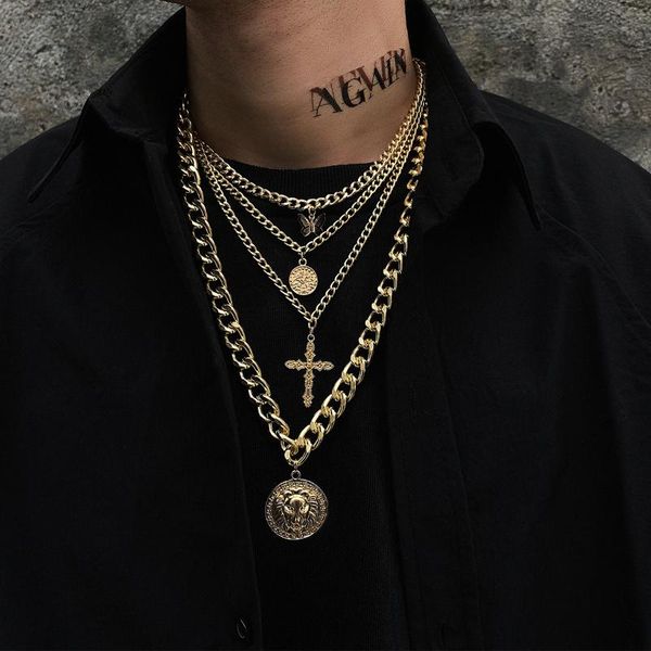 punk cross coin butterfly layered thick chain necklace for men guys lion portrait relief pendent necklace rock hippie jewelry, Silver
punk cross coin butterfly layered thick chain necklace for men guys lion portrait relief pendent necklace rock hippie jewelry, Silver