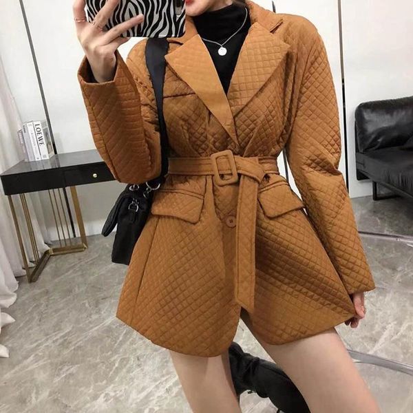 women plaid quilted padded waist tie suit jacket loose autumn retro lapel mid-length female coat s-xl1, Black;brown
women plaid quilted padded waist tie suit jacket loose autumn retro lapel mid-length female coat s-xl1, Black;brown