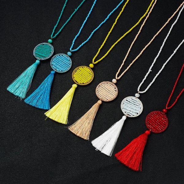 1pc handmade bohemia colorful rice beads weaving dream catcher tassel crystal pendant long chain sweater necklace, Silver
1pc handmade bohemia colorful rice beads weaving dream catcher tassel crystal pendant long chain sweater necklace, Silver