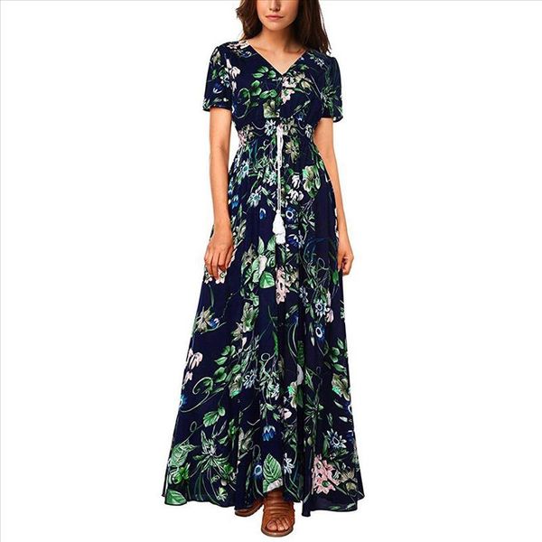 women dress cotton floral printed button up short sleeve split flowy party blue trend elegant summer long dress, Black;gray
women dress cotton floral printed button up short sleeve split flowy party blue trend elegant summer long dress, Black;gray