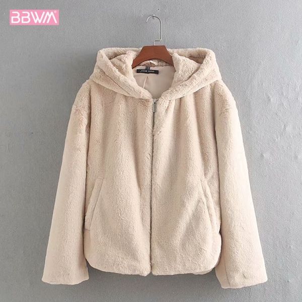 winter new long-sleeved hooded loose warm zipper female coat black plush harajuku chic faux fur women's jacket fleece 201028, Black;brown
winter new long-sleeved hooded loose warm zipper female coat black plush harajuku chic faux fur women's jacket fleece 201028, Black;brown