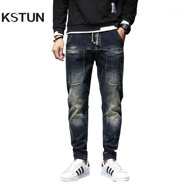 men's jeans autumn relaxed tapered men streetwear hiphop elastic waist joggers pants man casaul denm front pockets 421, Blue
men's jeans autumn relaxed tapered men streetwear hiphop elastic waist joggers pants man casaul denm front pockets 421, Blue