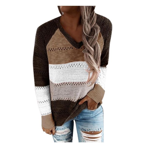 autumn women casual loose hooded pullovers v neck knitted long sleeve sweater patchwork elegant striped pullover jumpers, White;black
autumn women casual loose hooded pullovers v neck knitted long sleeve sweater patchwork elegant striped pullover jumpers, White;black