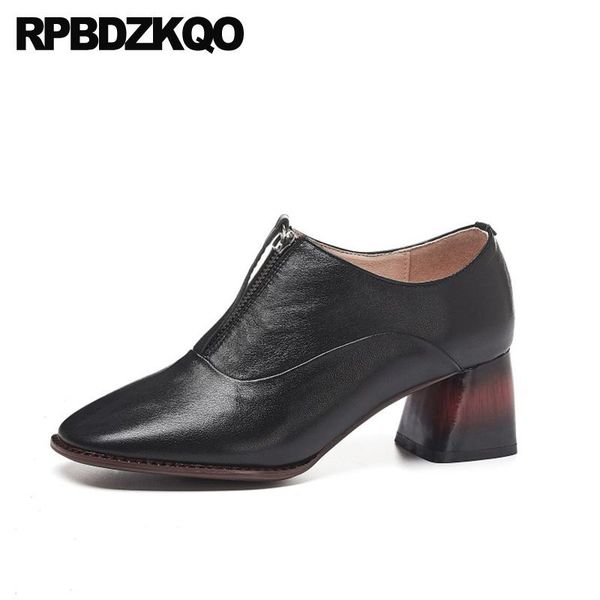 block high heels square toe black genuine leather ladies pumps zipper european designer shoes fashion korean medium 2020 chunky
block high heels square toe black genuine leather ladies pumps zipper european designer shoes fashion korean medium 2020 chunky