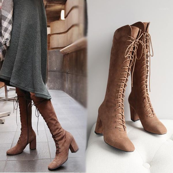 women winter genuine leather suede front cross tied thick high heels long boots spring autumn lady knight knee high boots 2020051, Black
women winter genuine leather suede front cross tied thick high heels long boots spring autumn lady knight knee high boots 2020051, Black