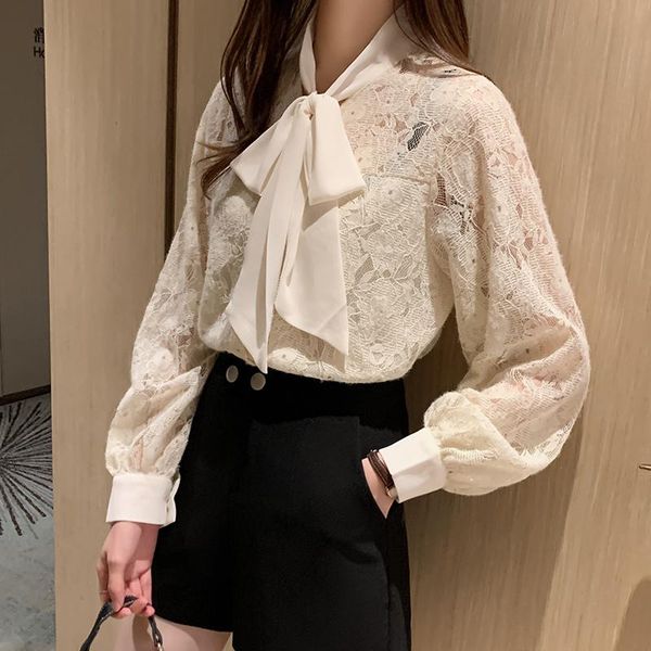 women's blouses & shirts sweet bow tie autumn fashion lace blouse women korean style hollow out apricot bottoming shirt lantern sleeve, White
women's blouses & shirts sweet bow tie autumn fashion lace blouse women korean style hollow out apricot bottoming shirt lantern sleeve, White