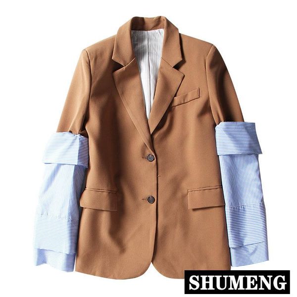women's jackets 2021 spring and fall notched removable long sleeve blue striped stitching hit color jacket women suit coat fashion outf, Black;brown
women's jackets 2021 spring and fall notched removable long sleeve blue striped stitching hit color jacket women suit coat fashion outf, Black;brown