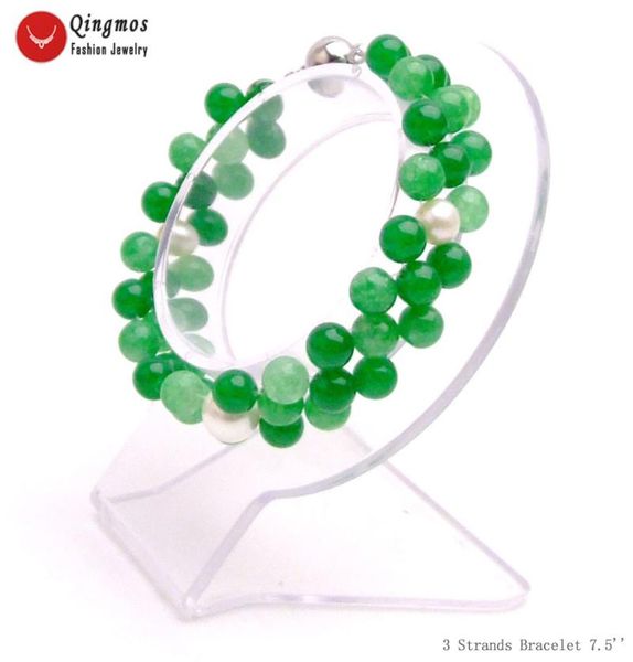 qingmos fashion natural dark green jades bracelet for women with 6mm white pearl bracelet 3 strands 7.5" jewelry bra500, Black
qingmos fashion natural dark green jades bracelet for women with 6mm white pearl bracelet 3 strands 7.5" jewelry bra500, Black