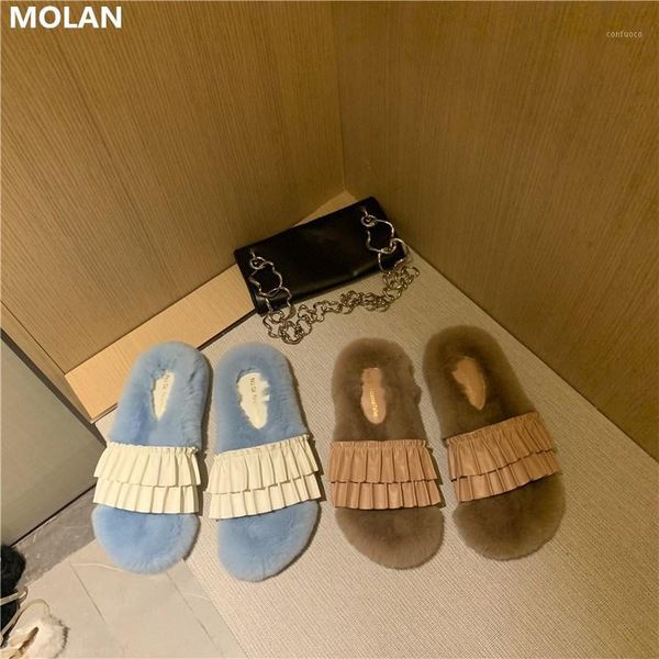 molan brand hair fur slippers 2020 winter korean fashion design flat platform thick bottom ruffles leather slides mules1, Black
molan brand hair fur slippers 2020 winter korean fashion design flat platform thick bottom ruffles leather slides mules1, Black