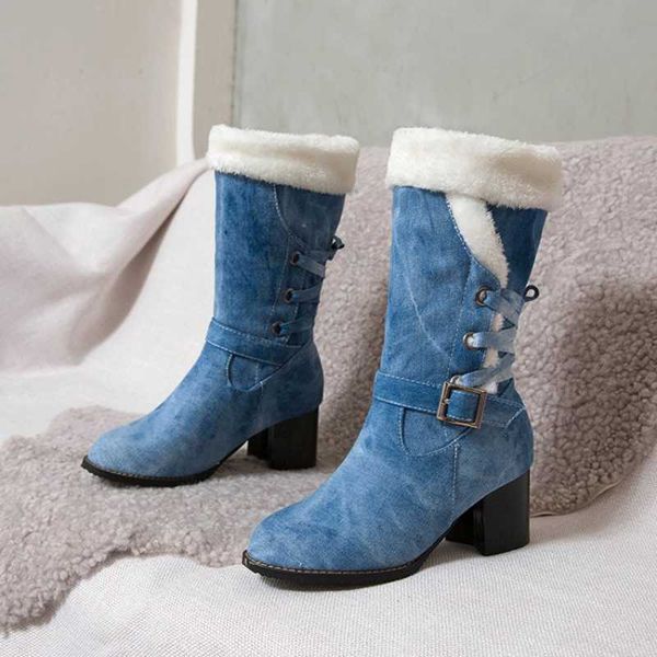 winter thermal women high heel half knee high boots denim upper chunky heel round toe snow boots large size 48, Black
winter thermal women high heel half knee high boots denim upper chunky heel round toe snow boots large size 48, Black