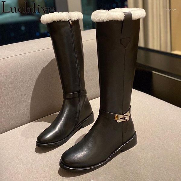 boots wool genuine leather winter one belt buckle shoes woman round toe knee high femme side zipper black women's1
boots wool genuine leather winter one belt buckle shoes woman round toe knee high femme side zipper black women's1