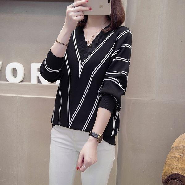 plus size classic striped pullovers woman autumn winter loose v-neck knit sweaters oversize batwing sleeve jumpers knitwear 201203, White;black
plus size classic striped pullovers woman autumn winter loose v-neck knit sweaters oversize batwing sleeve jumpers knitwear 201203, White;black
