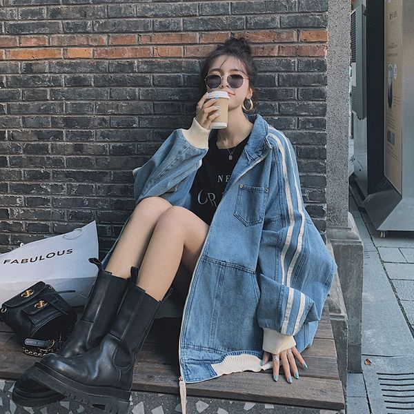 2021 new feminino azul denim outono novo dois bares costura solto luz bonito gola de moda curta jaqueta 3s kyxu, Black
2021 new feminino azul denim outono novo dois bares costura solto luz bonito gola de moda curta jaqueta 3s kyxu, Black