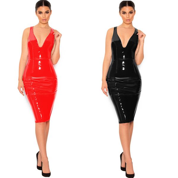 red black fake leather mold dress women autumn winter v deep knee long skirt 6xl women's clothing club
red black fake leather mold dress women autumn winter v deep knee long skirt 6xl women's clothing club