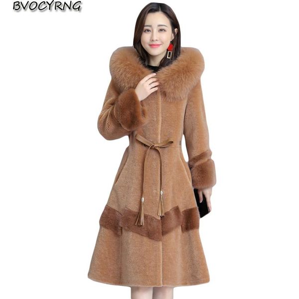 women's fur & faux high-end coat female 2021 winter thick sheep sheared wool outerwear women hooded collar jacket plus size long parka, Black
women's fur & faux high-end coat female 2021 winter thick sheep sheared wool outerwear women hooded collar jacket plus size long parka, Black
