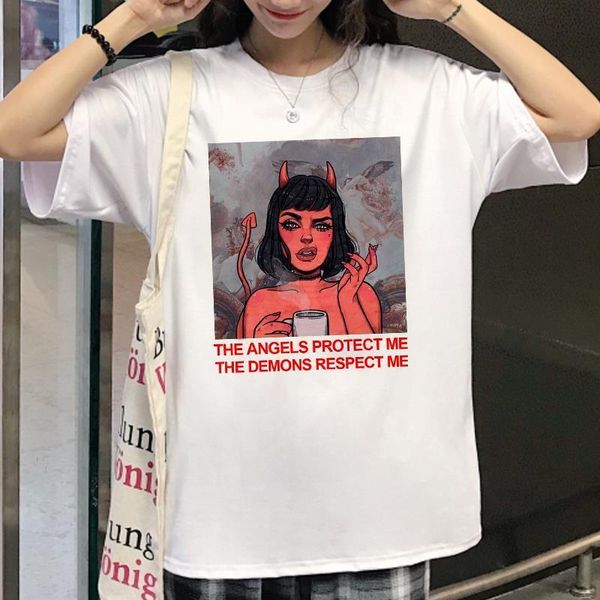 the angels protect me the demons respect me print t-shirt chic harajuku vintage bf large size loose women's fashion t-shirt, White
the angels protect me the demons respect me print t-shirt chic harajuku vintage bf large size loose women's fashion t-shirt, White