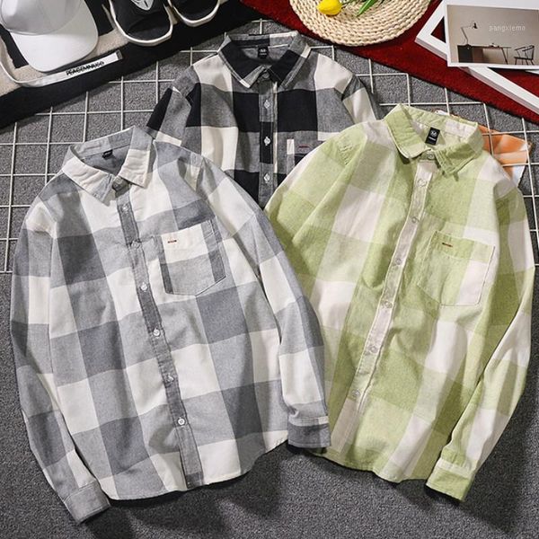 retro plaid casual cotton men shirt gray long sleeve loose button collar shirts japanese men autumn clothes plus size mm60ncs1, White;black
retro plaid casual cotton men shirt gray long sleeve loose button collar shirts japanese men autumn clothes plus size mm60ncs1, White;black