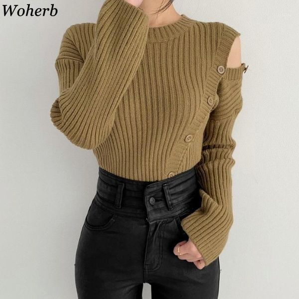 woherb off shoulder knitted pullovers chic single-breasted sweaters for women 2020 fall clothes o-neck long sleeve jumper 1, White;black
woherb off shoulder knitted pullovers chic single-breasted sweaters for women 2020 fall clothes o-neck long sleeve jumper 1, White;black