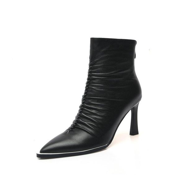 fashion pleated ladies ankle boots cow leather pointed toe back zipper high heels woman pumps night club dress shoes woman, Black
fashion pleated ladies ankle boots cow leather pointed toe back zipper high heels woman pumps night club dress shoes woman, Black