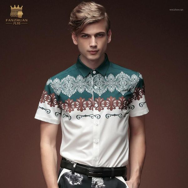 fanzhuan new fashion casual men's male short sleeved summer printed slim white collar flower shirt blouse 153581, White;black
fanzhuan new fashion casual men's male short sleeved summer printed slim white collar flower shirt blouse 153581, White;black