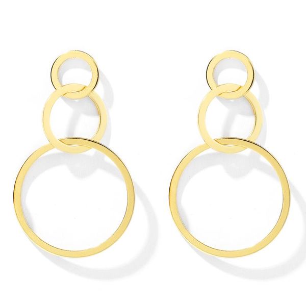 dangle & chandelier wybu triple hoop drop earrings circle ilver gold plated three round link earring handmade tiny hammer stud, Silver