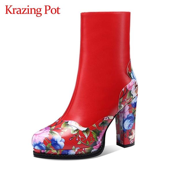 krazing pot genuine leather round toe super high heel winter shoes platform printing chinese style elegant mid-calf boots l63, Black
krazing pot genuine leather round toe super high heel winter shoes platform printing chinese style elegant mid-calf boots l63, Black