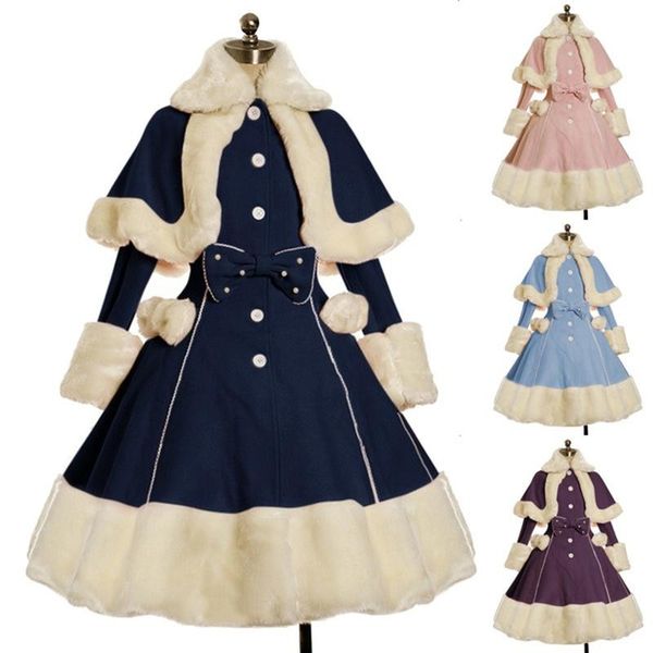 women's fur & faux women lolita coat warm collar bowknot dress jacket fashion sweet princess breasted overcoat female coats jackets, Black
women's fur & faux women lolita coat warm collar bowknot dress jacket fashion sweet princess breasted overcoat female coats jackets, Black