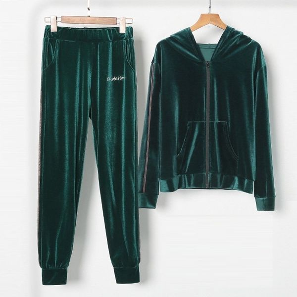 women tracksuits 2 piece set long sleeve zipper hooded jacket pant suits fashion ladies casual velvet trackpants outfits y201128, White
women tracksuits 2 piece set long sleeve zipper hooded jacket pant suits fashion ladies casual velvet trackpants outfits y201128, White