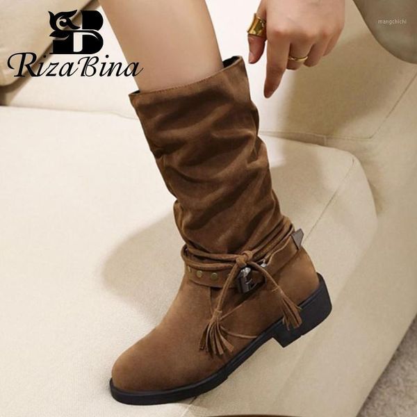 rizabina women mid calf boots round toe zipper flock retro shoes rivets buckle decoration footwear outdoor winter size 34-451, Black
rizabina women mid calf boots round toe zipper flock retro shoes rivets buckle decoration footwear outdoor winter size 34-451, Black