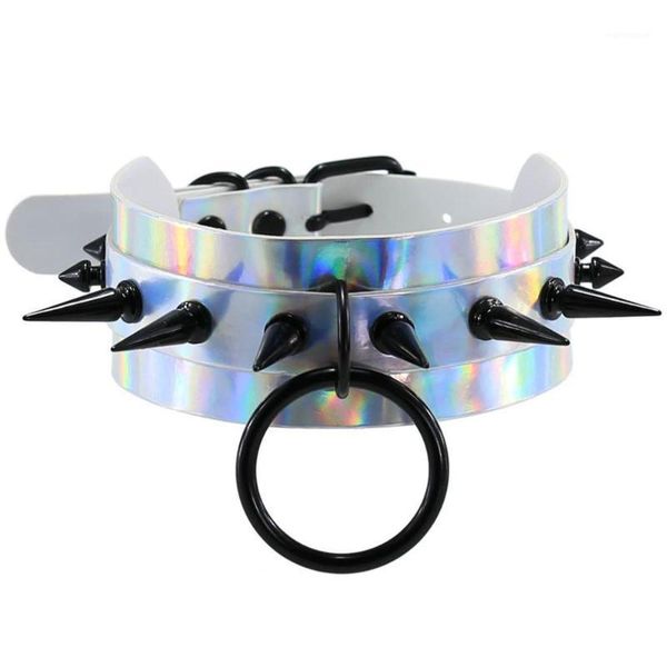 Punk Gothic Black Rivets Spike Laser Hologram PU Leather Choker Necklace for Women Holographic Harness Collar Anime Jewelry Gift1, Golden;silver 
Punk Gothic Black Rivets Spike Laser Hologram PU Leather Choker Necklace for Women Holographic Harness Collar Anime Jewelry Gift1, Golden;silver
