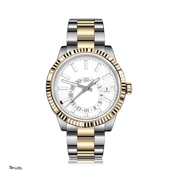 men's automatic mechanical watch sky-dweller m326934 requin brand silver gold stainless steel case white calendar orbiter original box, Slivery;brown
men's automatic mechanical watch sky-dweller m326934 requin brand silver gold stainless steel case white calendar orbiter original box, Slivery;brown