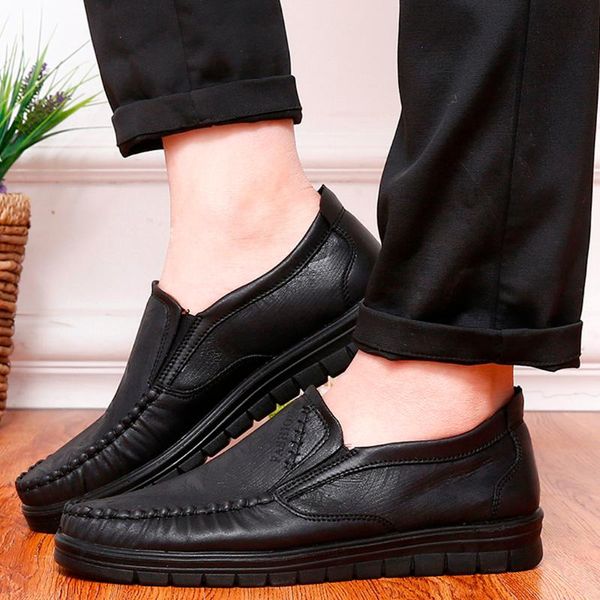 dress shoes 2021 autumn men loafers shoe fashion casual male lace leather flats big sz 38-48, Black