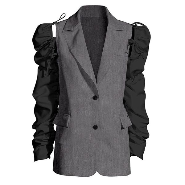 women autumn blazer lace up bowknot detachable sleeve loose casual blazer coat, White;black
women autumn blazer lace up bowknot detachable sleeve loose casual blazer coat, White;black