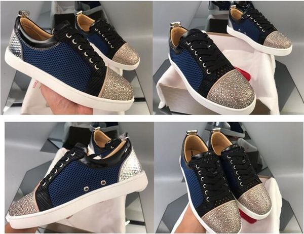 round toe strass fashion red bottom sneakers flat blue mesh leather with rhinestone sneaker men,women casual walking outdoor trainer eu35-47, Black
round toe strass fashion red bottom sneakers flat blue mesh leather with rhinestone sneaker men,women casual walking outdoor trainer eu35-47, Black