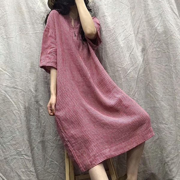 women loose linen v neck plaid dress ladies vintage 2021 summer plaid retro short sleeve dresses female flax dress, Black;gray
women loose linen v neck plaid dress ladies vintage 2021 summer plaid retro short sleeve dresses female flax dress, Black;gray